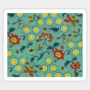 HONEY BEES,BEEHIVES,SPRING FLOWERS BEEKEEPER Red Green Yellow Sticker